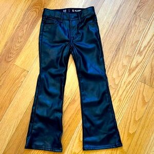 Gap Girl Faux Leather Black Pants Flair High Rise Adjustable Waist Sz 5